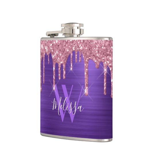 Blush Pink Sparkle Glitter Drift Monogram Paars Heupfles (Links)