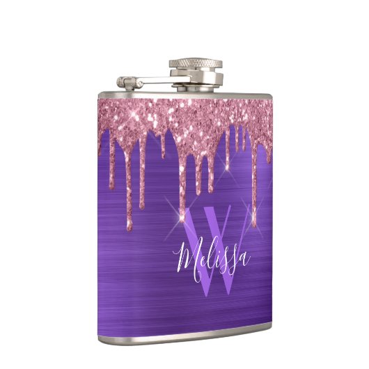 Blush Pink Sparkle Glitter Drift Monogram Paars Heupfles (Rechts)