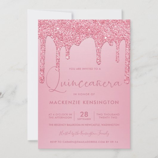 Blush Pink Sparkle Glitter Drift Quinceañera Kaart (Voorkant)