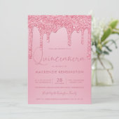 Blush Pink Sparkle Glitter Drift Quinceañera Kaart (Staand voorkant)