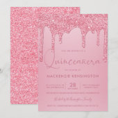 Blush Pink Sparkle Glitter Drift Quinceañera Kaart (Voorkant / Achterkant)