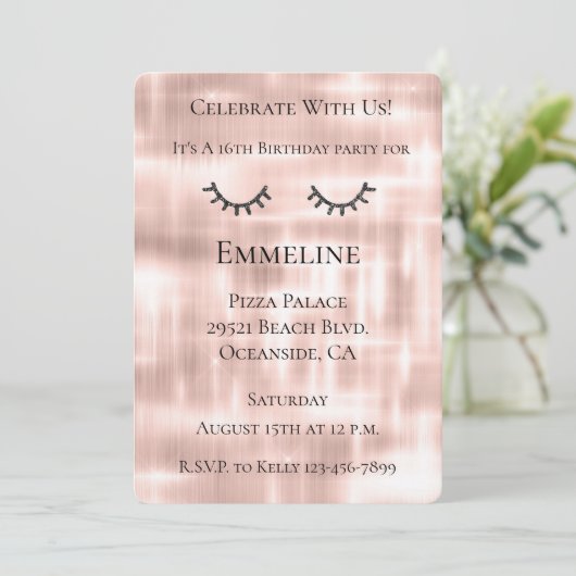 Blush Pink Sparkle Glitzy Black Glitter Wimpers Kaart (Staand voorkant)