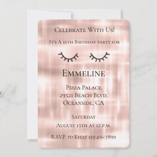 Blush Pink Sparkle Glitzy Black Glitter Wimpers Kaart (Voorkant)