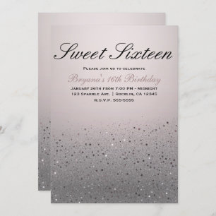 Blush Pink Sparkly Glitter Sweet 16 Birthday Party Kaart