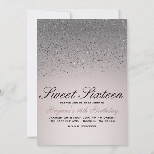 Blush Pink Sparkly Glitter Sweet 16 Birthday Party Kaart (Voorkant)