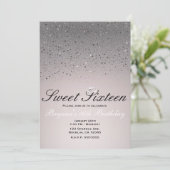 Blush Pink Sparkly Glitter Sweet 16 Crown Party Kaart (Staand voorkant)