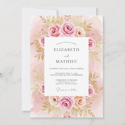 Blush Pink Splendid Rose Wedding Kaart (Voorkant)