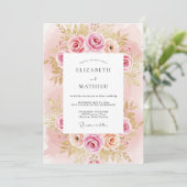 Blush Pink Splendid Rose Wedding Kaart (Staand voorkant)
