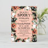Blush Pink Spooky Halloween Kids Verjaardagsfeestj Kaart (Staand voorkant)