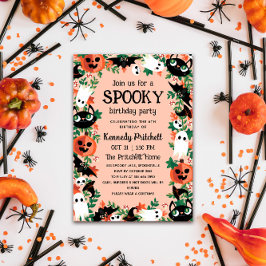 Blush Pink Spooky Halloween Kids Verjaardagsfeestj Kaart