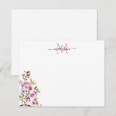 Blush Pink Spring Floral Cherry Blossom Monogram Notitiekaartje (Voorkant / Achterkant)