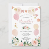 Blush Pink Spring Floral Girl Birthday Party Kaart (Voorkant)