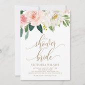 Blush Pink Spring Floral Gold Vrijgezellenfeest Kaart (Voorkant)