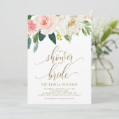  Blush Pink Spring Floral Gold Vrijgezellenfeest Kaart (Staand voorkant)