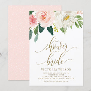 Blush Pink Spring Floral Gold Vrijgezellenfeest Kaart