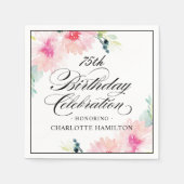 Blush Pink Spring Floral Waterverf Verjaardag Servet (Voorkant)