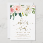  Blush Pink Spring Florals Gold Baby shower Kaart (Voorkant)