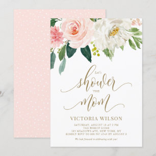 Blush Pink Spring Florals Gold Baby shower Kaart