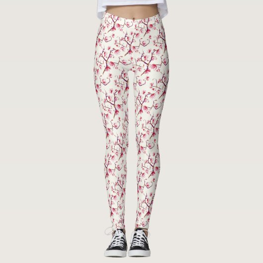 Blush Pink Spring Rustic Bohemian Floral Leggings (Voorkant)