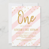 Blush Pink Sprinkle Stripes Gold Glitter Birthday Kaart (Voorkant)