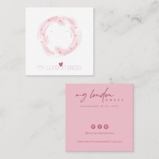 BLUSH PINK STAR WATERVERF STUD EARRING DISPLAY VIERKANTE VISITEKAARTJE (Voorkant / Achterkant)