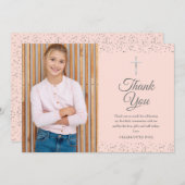 Blush Pink Stardust First Heilige Communfoto Bedankkaart (Voorkant / Achterkant)