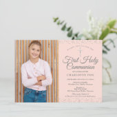 Blush Pink Stardust First Heilige Communfoto Kaart (Staand voorkant)