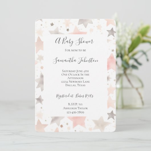 Blush Pink Stars Baby shower Kaart (Staand voorkant)