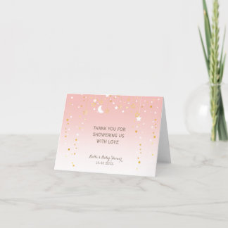 Blush Pink Stars Moon Baby shower Bedankkaart
