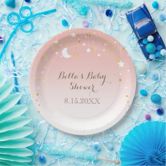Blush Pink Stars Moon Baby shower Papieren Bordje (Feest)