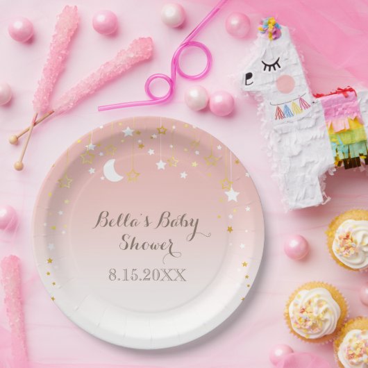 Blush Pink Stars Moon Baby shower Papieren Bordje (Feest)