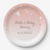 Blush Pink Stars Moon Baby shower Papieren Bordje (Voorkant)