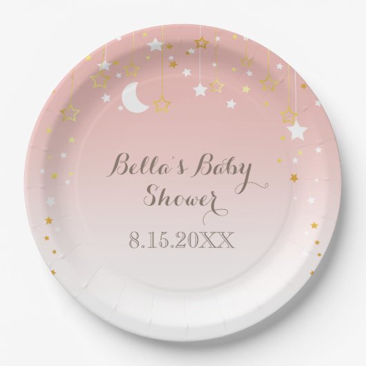 Blush Pink Stars Moon Baby shower Papieren Bordje (Voorkant)