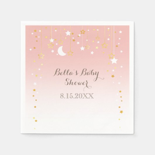 Blush Pink Stars Moon Baby shower Servet (Voorkant)