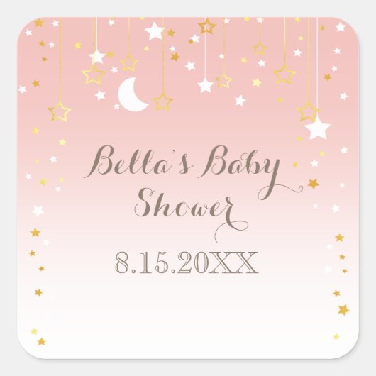 Blush Pink Stars Moon Baby shower Vierkante Sticker (Voorkant)