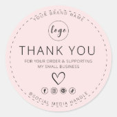 Blush Pink Sticker Logo Bedankt voor uw bestelling (Voorkant)