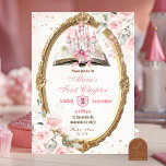 Blush Pink Storybook Prinses 1e verjaardag Kaart<br><div class="desc">Blush roze verhalenboek prinses 1e verjaardag uitnodiging,  eerste hoofdstuk verjaardag uitnodiging,  bewerkbare sprookje koninkrijk bloemrijke verjaardag</div>
