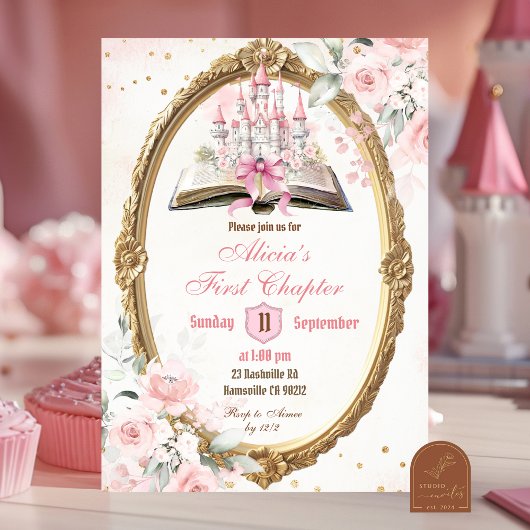 Blush Pink Storybook Prinses 1e verjaardag Kaart