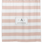 Blush Pink Stripe Familienaam & Monogram Douchegordijn (Voorkant)