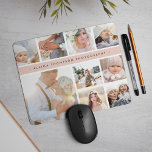 Blush Pink Stripe Photo Collage Muismat<br><div class="desc">De grafische foto collage mousepad toont negen favoriete foto's in een vierkant formaat,  met uw familienaam,  bedrijfsnaam of keus van verpersoonlijking die op een dunne band van pastelzwart roze wordt getoond.</div>