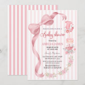 Blush Pink Striped Coquette Bow Girl Baby Shower Kaart (Voorkant / Achterkant)