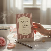 Blush Pink Striped Elegant Wedding Invitation Kaart