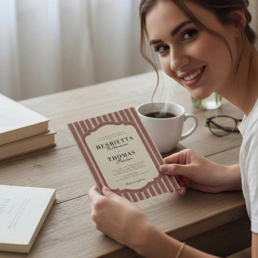 Blush Pink Striped Elegant Wedding Invitation Kaart