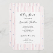 Blush Pink Stripes Blue Hearts Baby shower Kaart (Voorkant / Achterkant)
