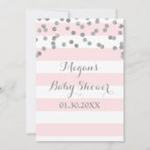 Blush Pink Stripes Confetti Baby shower Uitnodigin Kaart (Voorkant)
