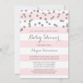 Blush Pink Stripes Confetti Baby shower Uitnodigin Kaart (Achterkant)
