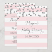 Blush Pink Stripes Confetti Baby shower Uitnodigin Kaart (Voorkant / Achterkant)