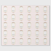 Blush Pink Stripes Floral Gold Baptisme Monogram Cadeaupapier (Vlak)