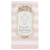Blush Pink Stripes Floral Gold Baptisme Monogram Klein Cadeauzakje (Achterkant)