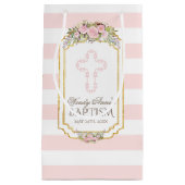 Blush Pink Stripes Floral Gold Baptisme Monogram Klein Cadeauzakje (Voorkant)